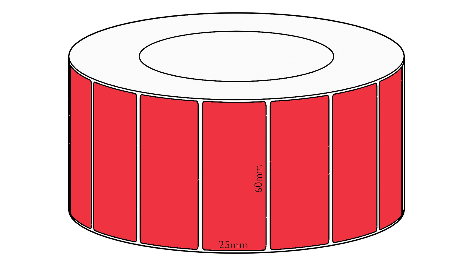 60x25mm Red Direct Thermal Permanent Label, 5350 per roll, 76mm core