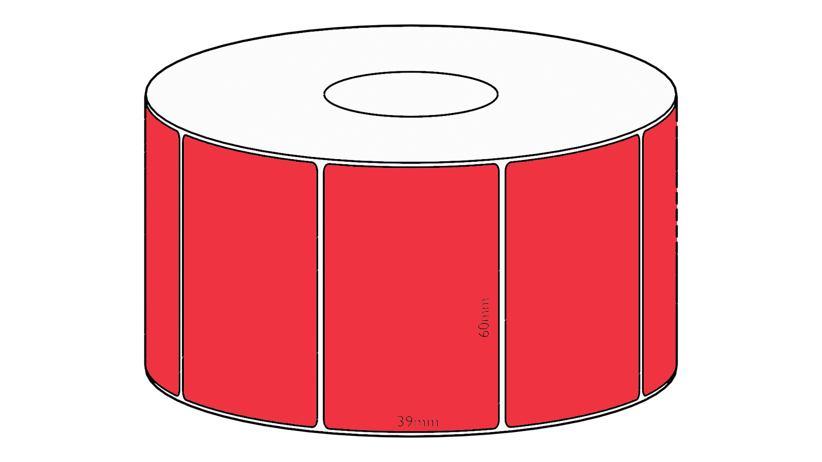 60x39mm Red Direct Thermal Permanent Label, 1200 per roll, 38mm core