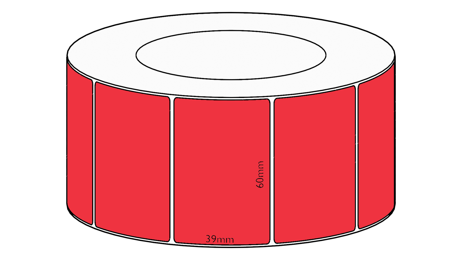 60x39mm Red Direct Thermal Permanent Label, 3550 per roll, 76mm core