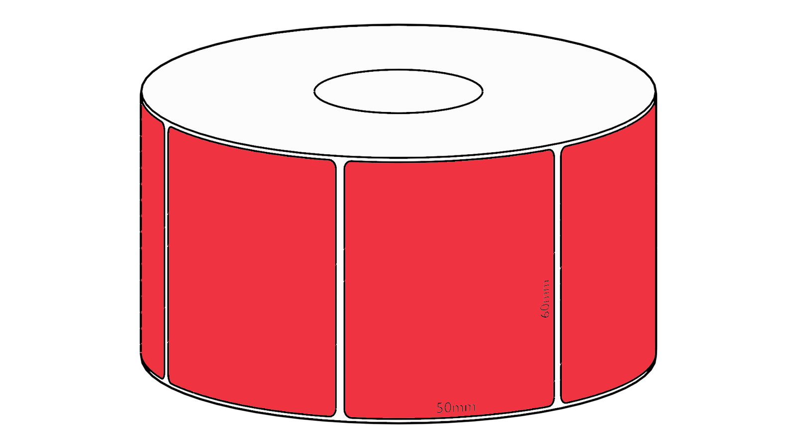 60x50mm Red Direct Thermal Permanent Label, 950 per roll, 38mm core