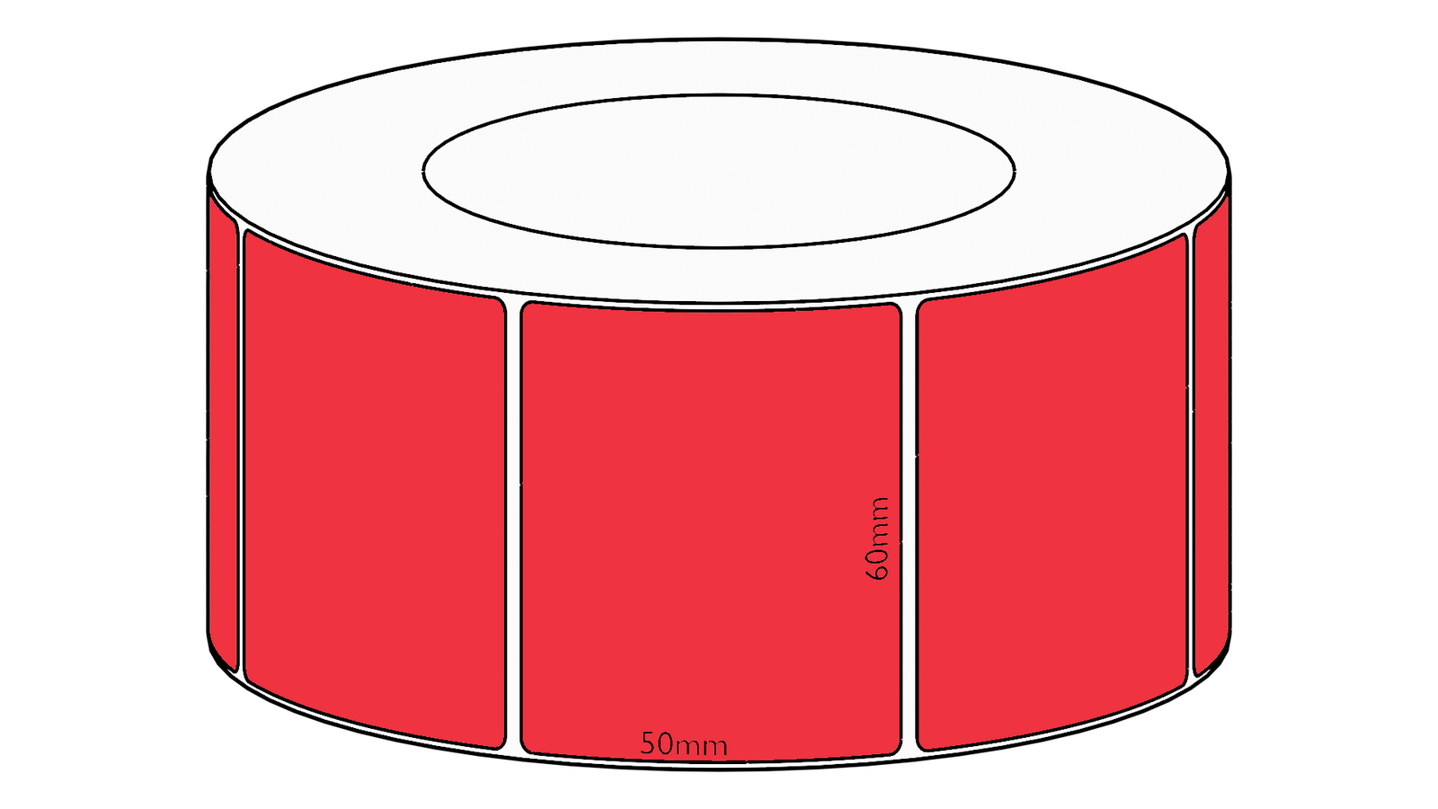 60x50mm Red Direct Thermal Permanent Label, 2850 per roll, 76mm core
