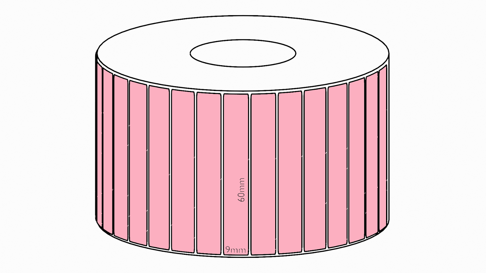 60x9mm Pink Direct Thermal Permanent Label, 4150 per roll, 38mm core