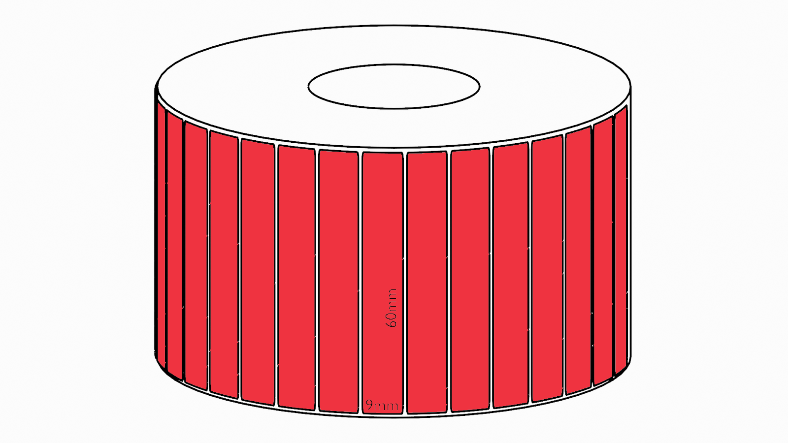 60x9mm Red Direct Thermal Permanent Label, 4150 per roll, 38mm core