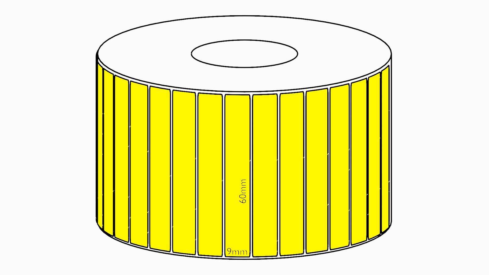 60x9mm Yellow Direct Thermal Permanent Label, 4150 per roll, 38mm core