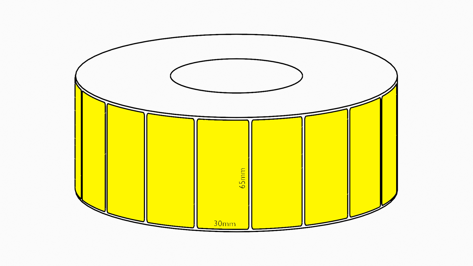 65x30mm Yellow Direct Thermal Permanent Label, 4550 per roll, 76mm core