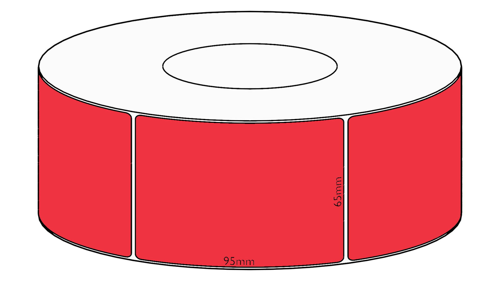 65x95mm Red Direct Thermal Permanent Label, 1550 per roll, 76mm core