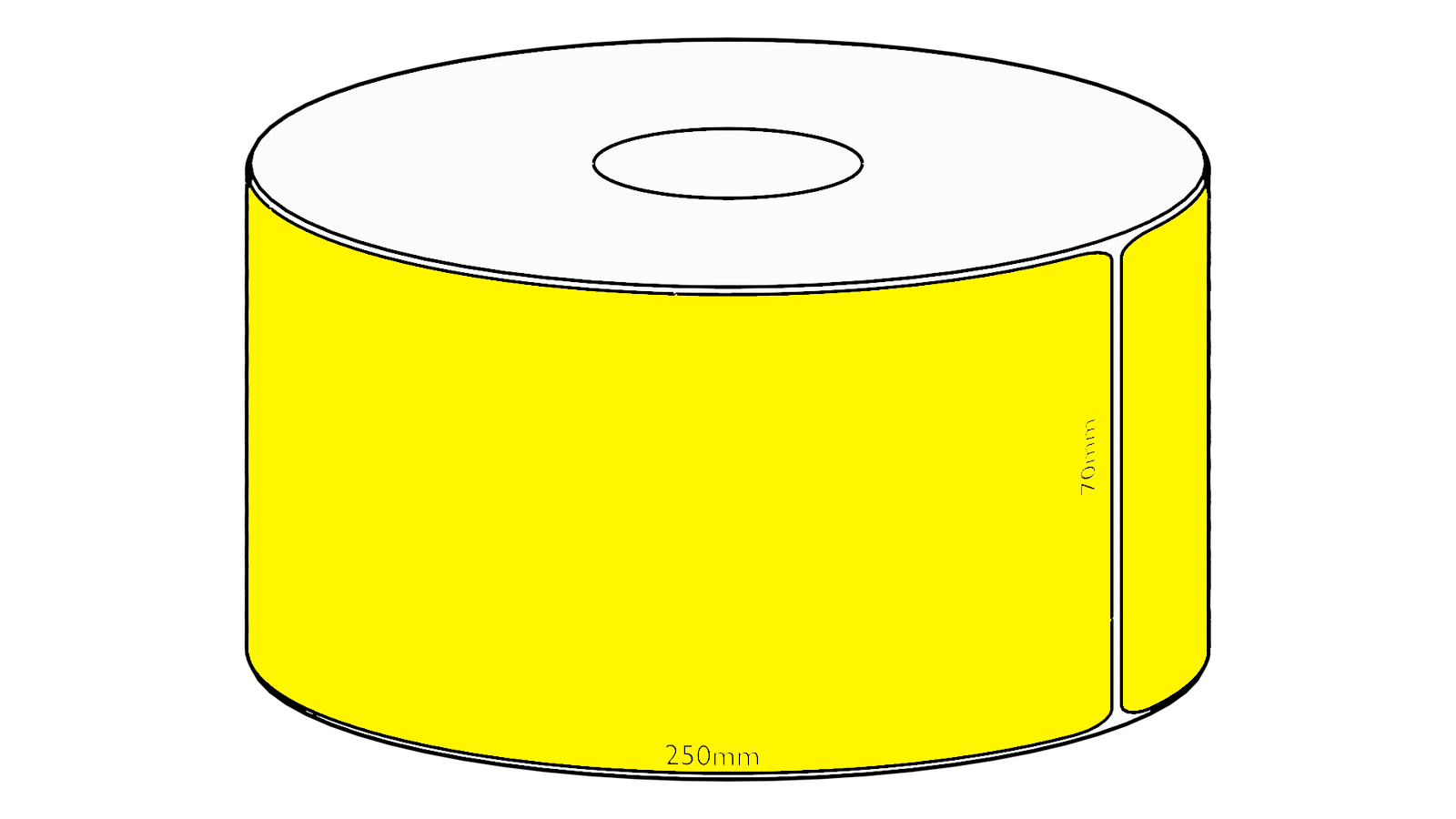 70x250mm Yellow Direct Thermal Permanent Label, 200 per roll, 38mm core