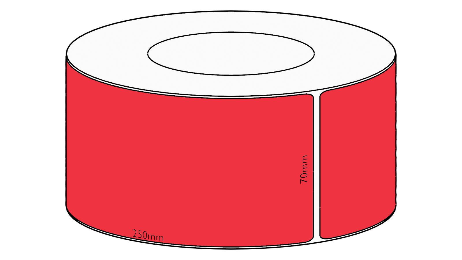 70x250mm Red Direct Thermal Permanent Label, 600 per roll, 76mm core