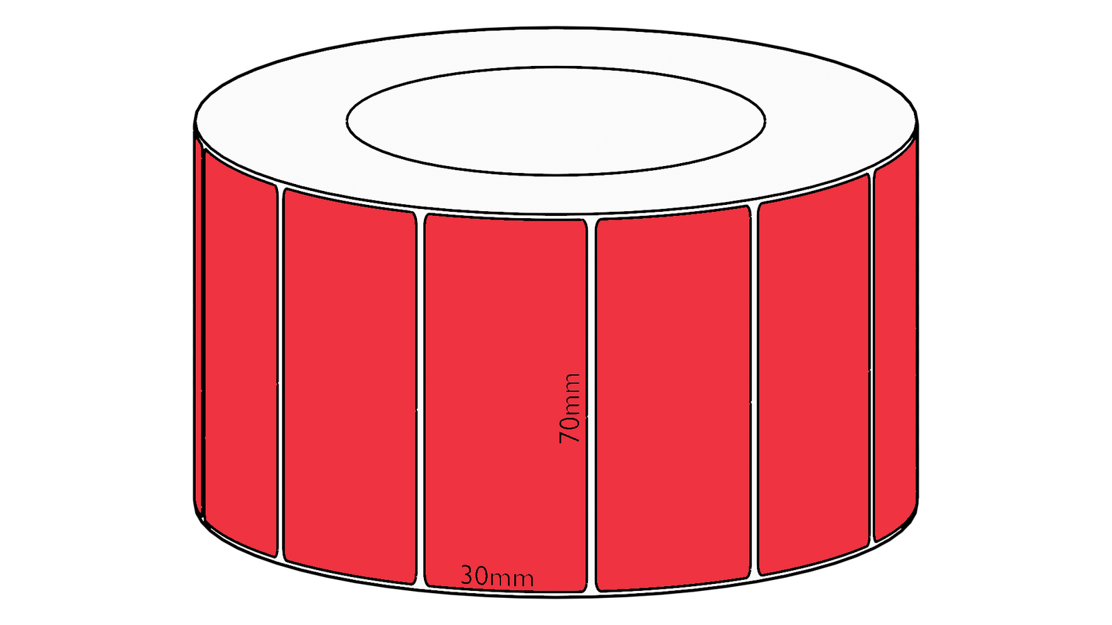 70x30mm Red Direct Thermal Permanent Label, 4550 per roll, 76mm core
