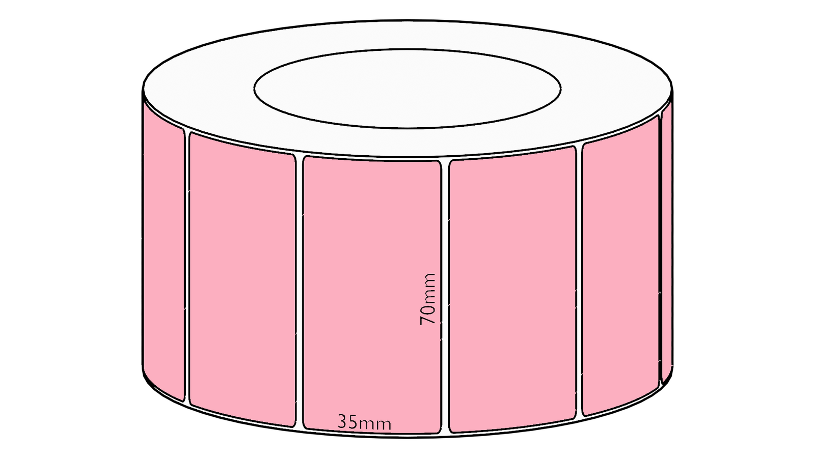 70x35mm Pink Direct Thermal Permanent Label, 3950 per roll, 76mm core