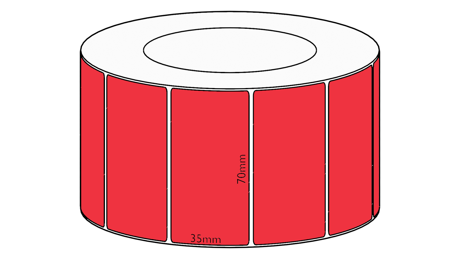 70x35mm Red Direct Thermal Permanent Label, 3950 per roll, 76mm core