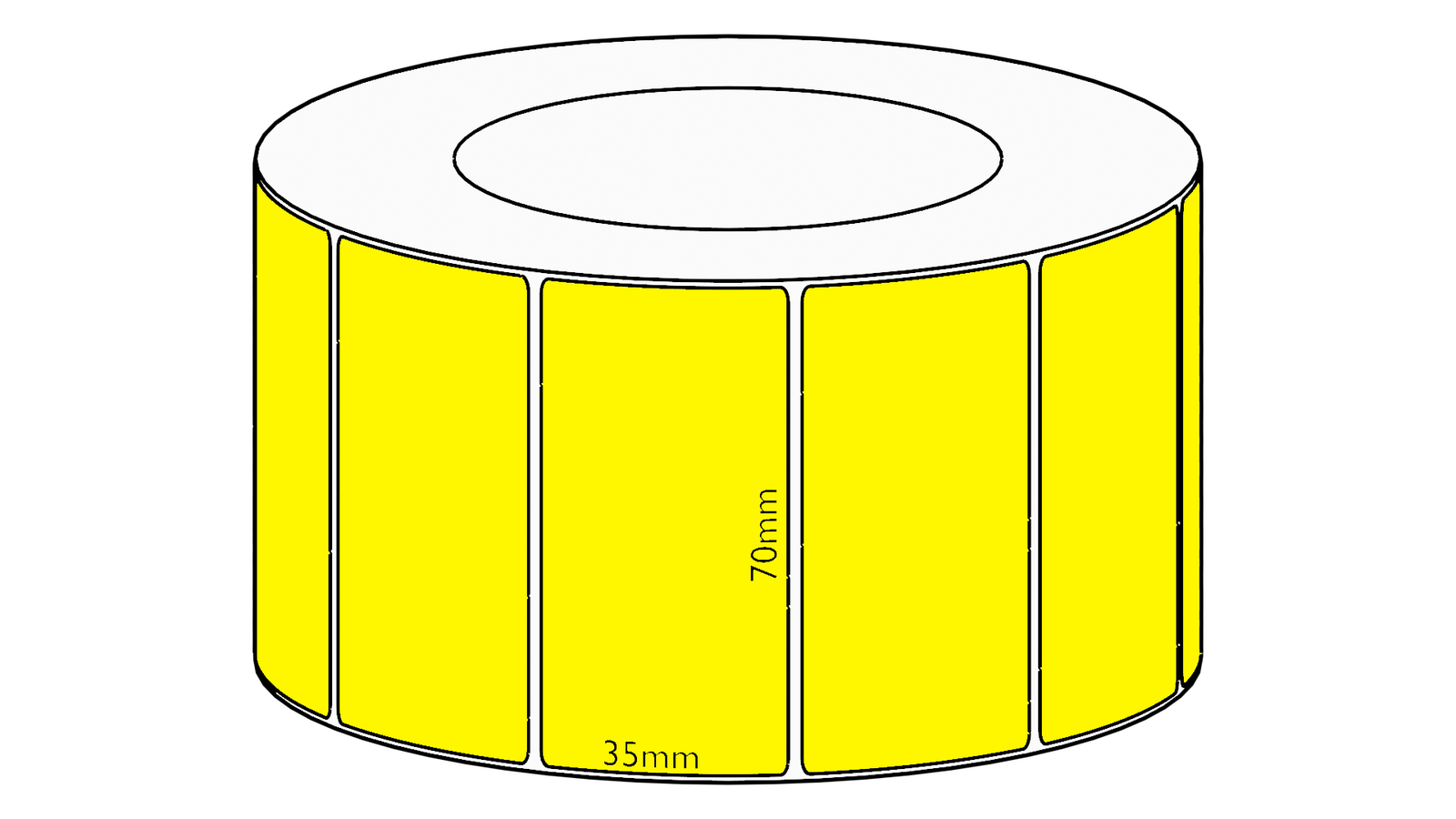 70x35mm Yellow Direct Thermal Permanent Label, 3950 per roll, 76mm core