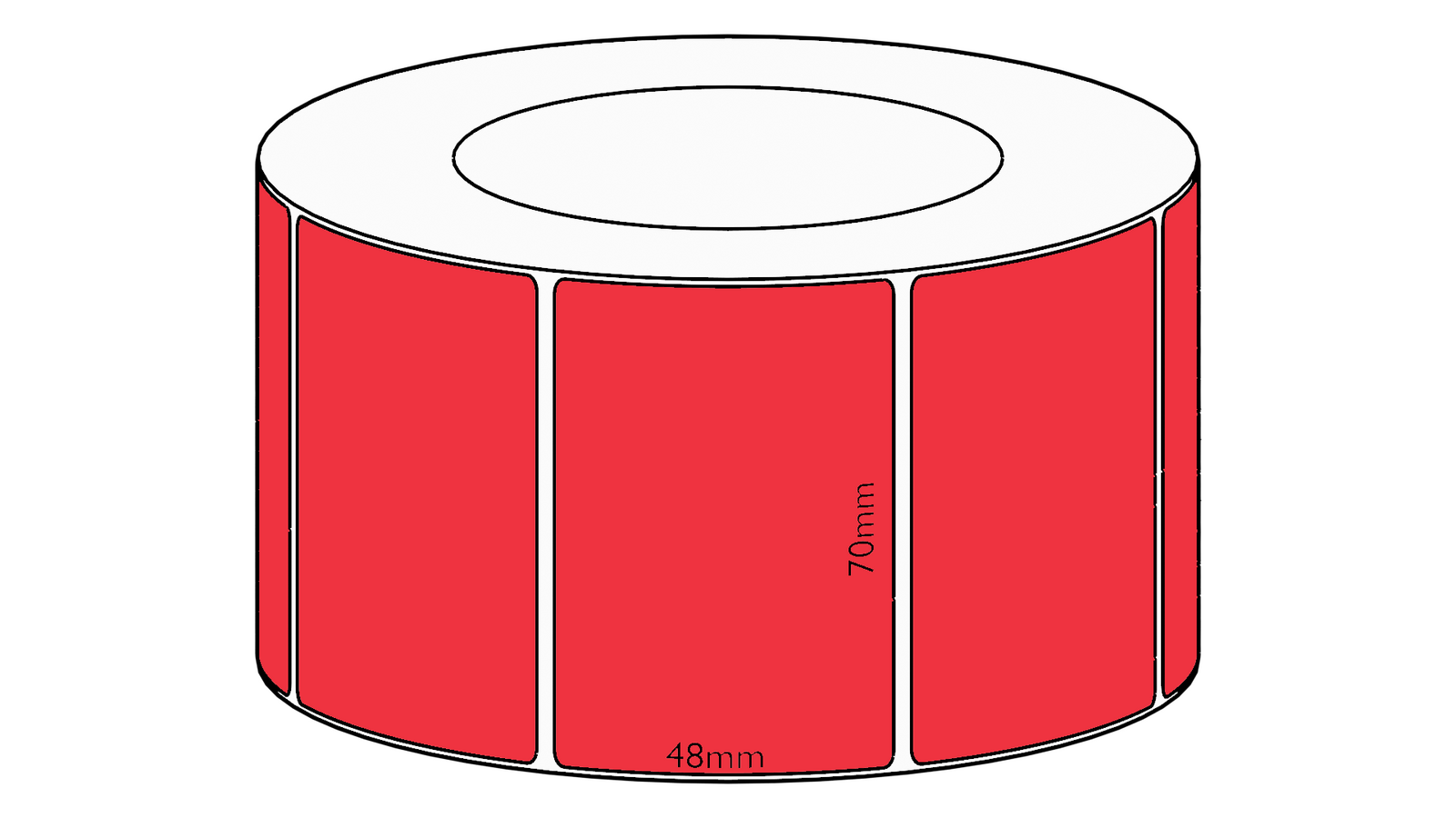 70x48mm Red Direct Thermal Permanent Label, 2950 per roll, 76mm core