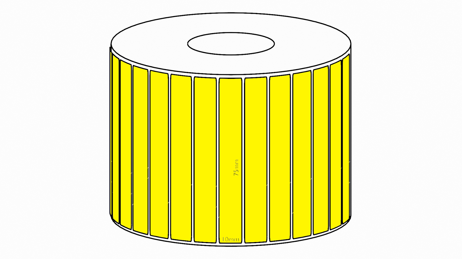 75x10mm Yellow Direct Thermal Permanent Label, 3850 per roll, 38mm core