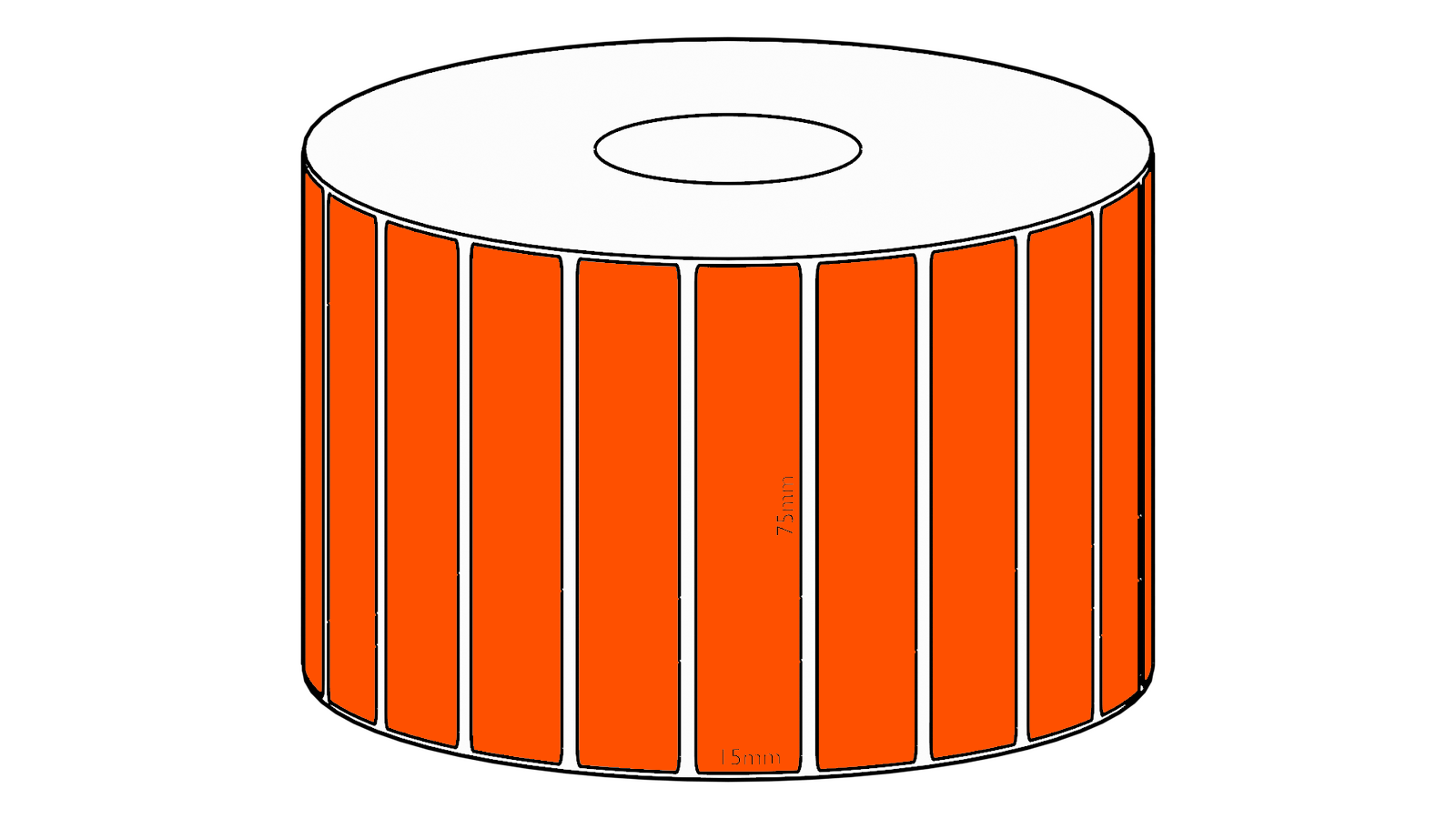 75x15mm Orange Direct Thermal Permanent Label, 2800 per roll, 38mm core