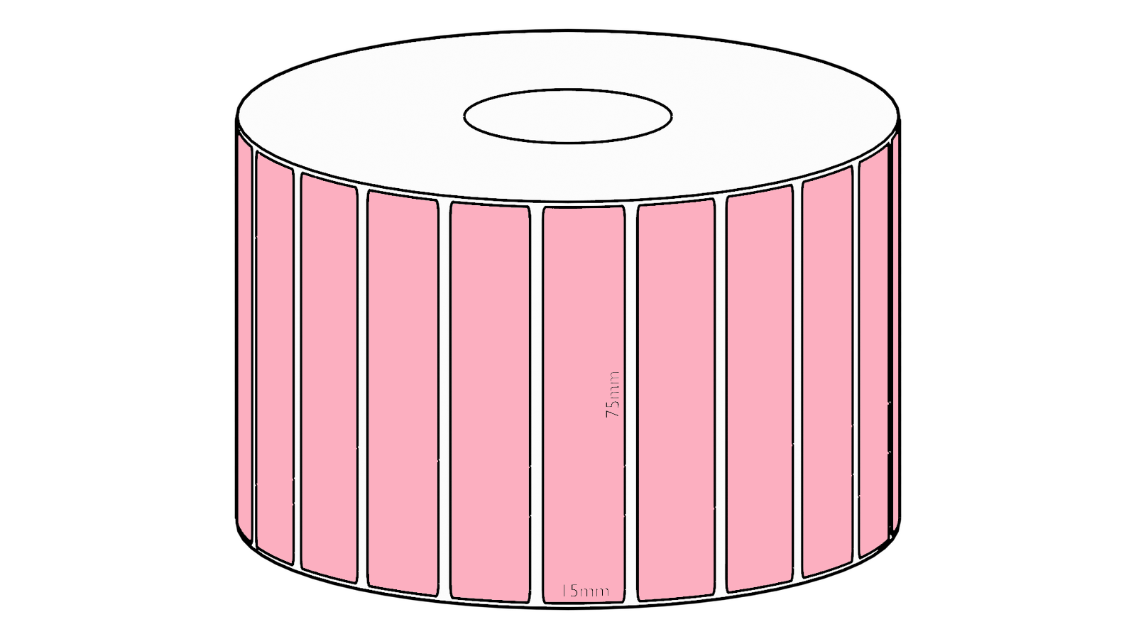 75x15mm Pink Direct Thermal Permanent Label, 2800 per roll, 38mm core