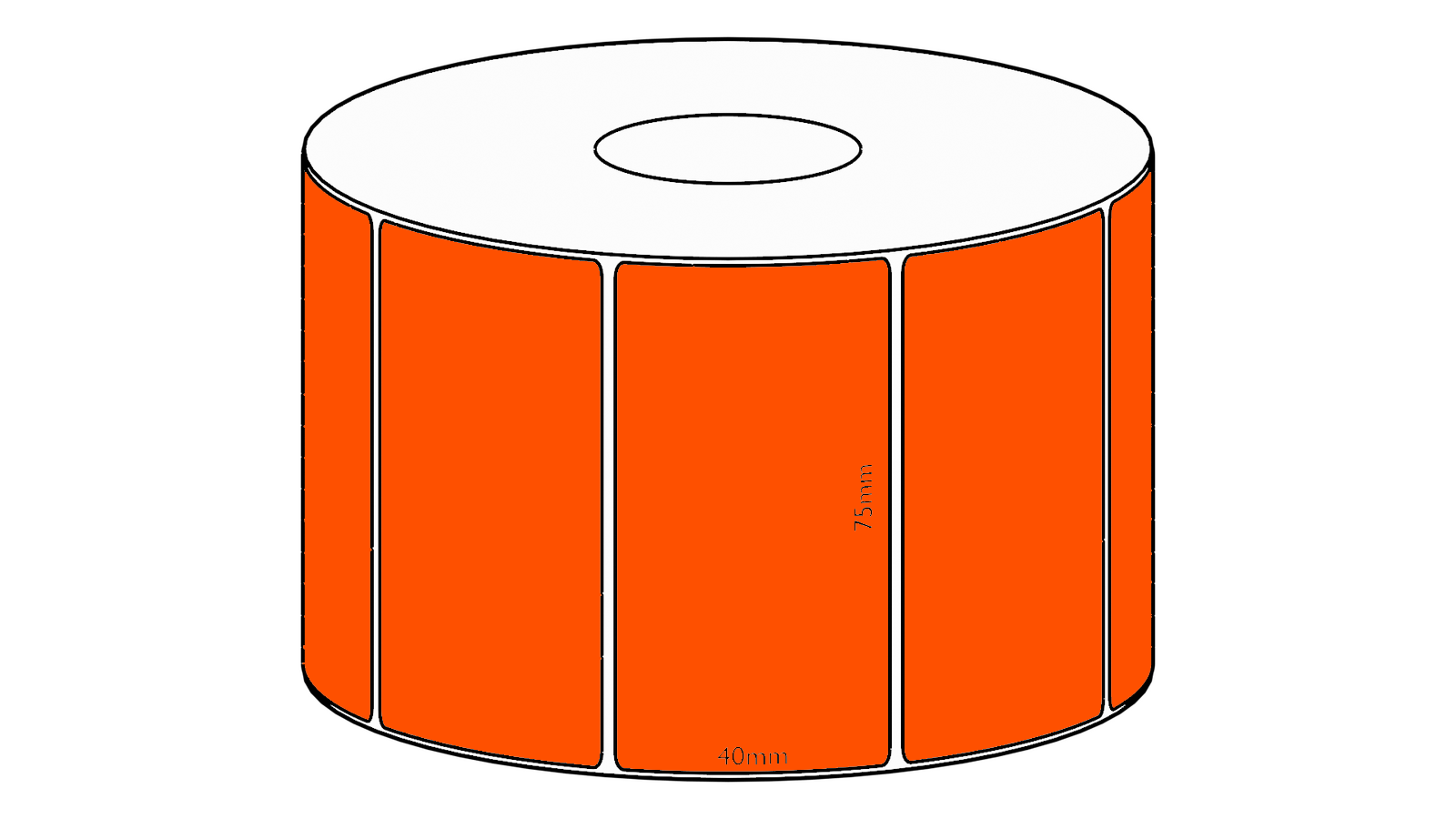75x40mm Orange Direct Thermal Permanent Label, 1150 per roll, 38mm core