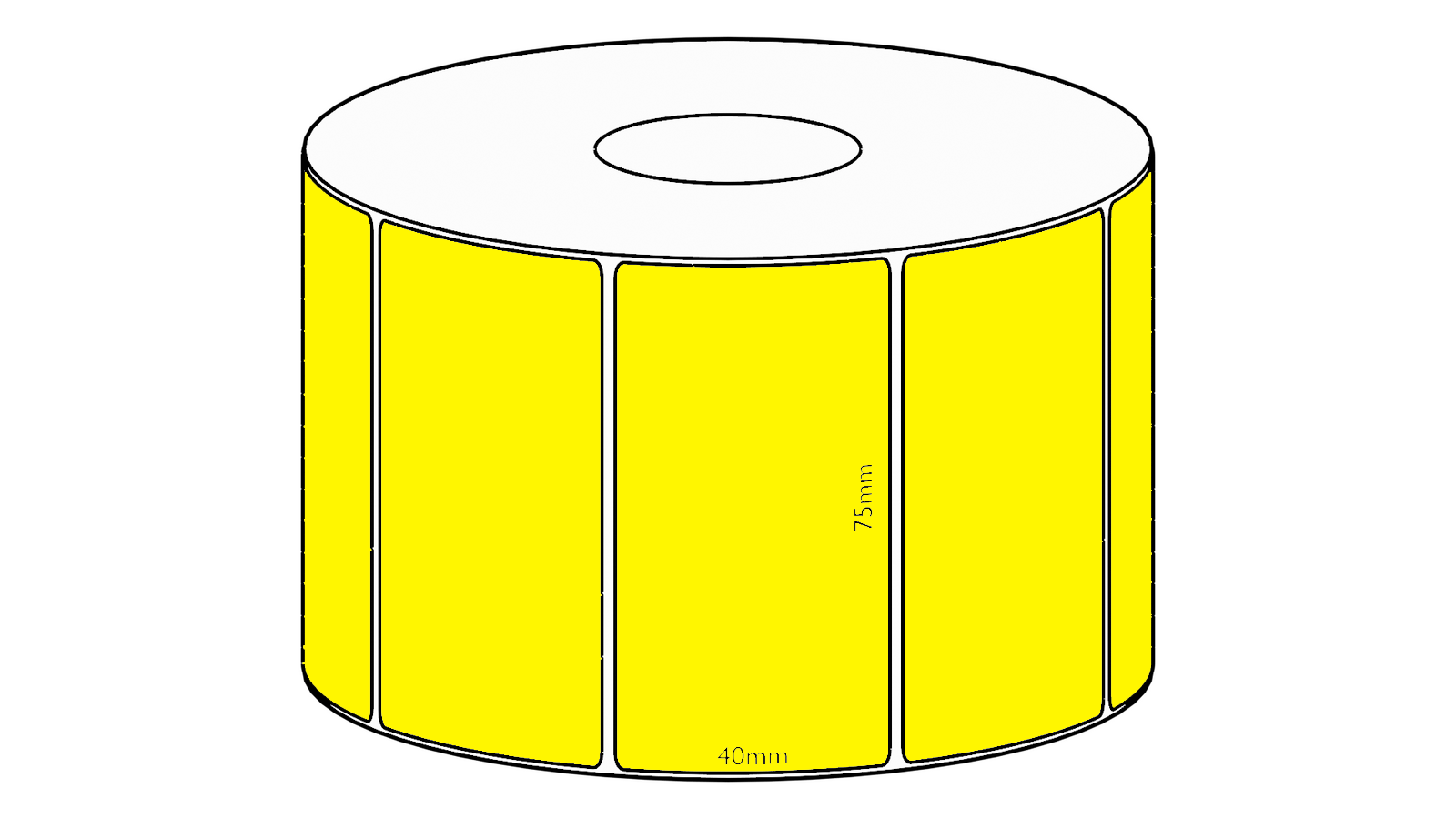 75x40mm Yellow Direct Thermal Permanent Label, 1150 per roll, 38mm core