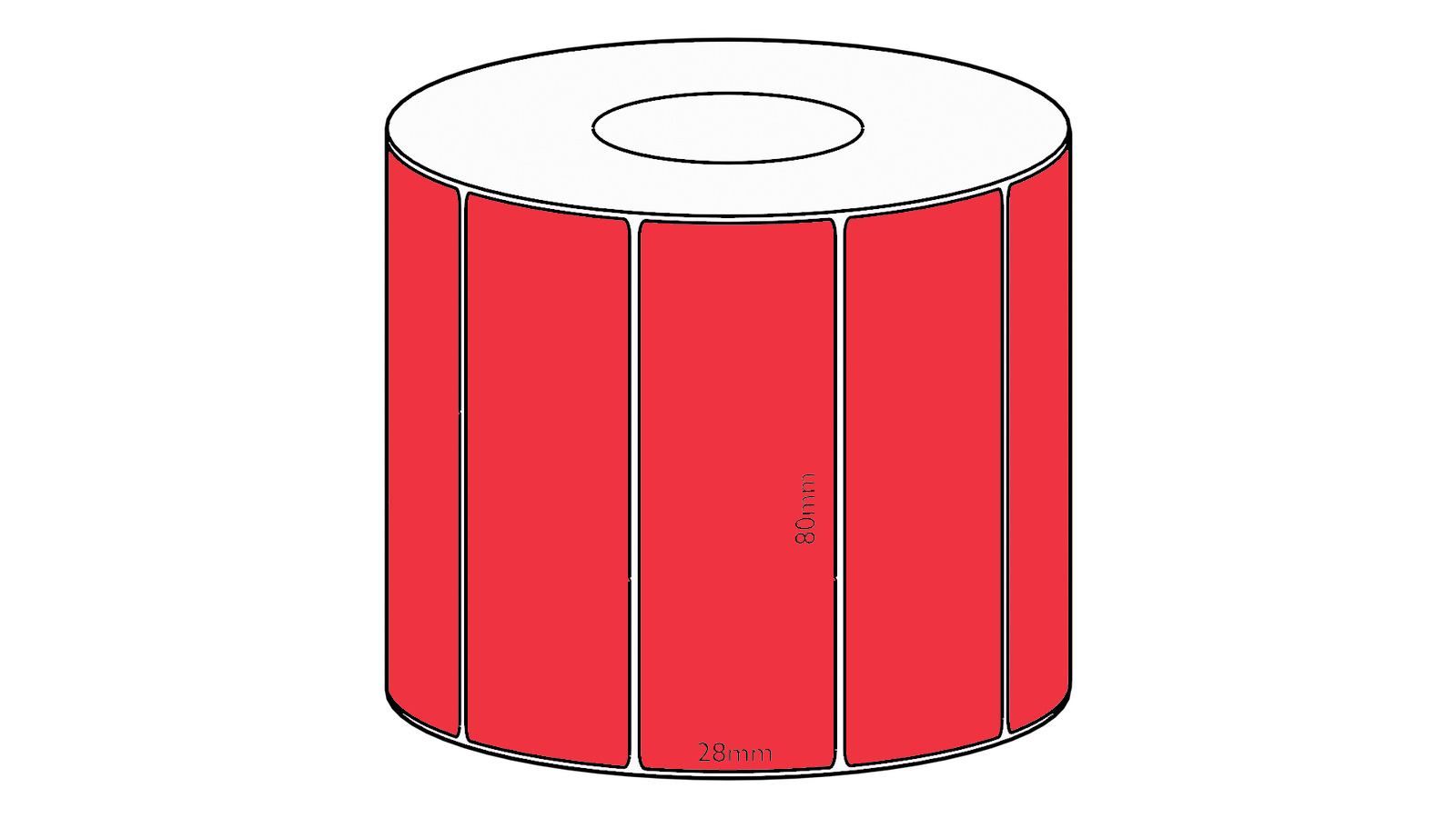 80x28mm Red Direct Thermal Permanent Label, 1600 per roll, 38mm core