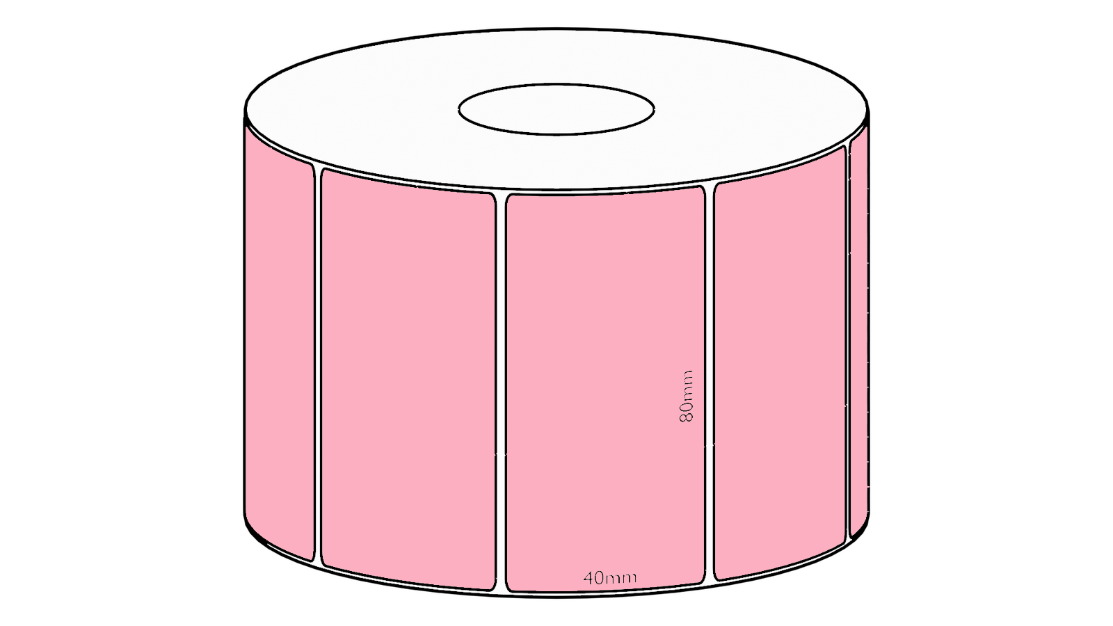 80x40mm Pink Direct Thermal Permanent Label, 1150 per roll, 38mm core