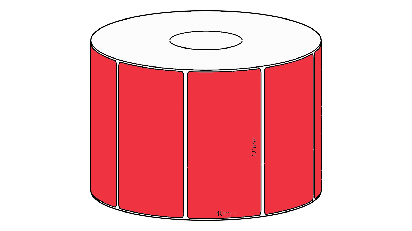 80x40mm Red Direct Thermal Permanent Label, 1150 per roll, 38mm core