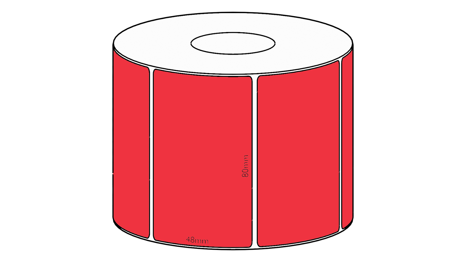 80x48mm Red Direct Thermal Permanent Label, 1000 per roll, 38mm core