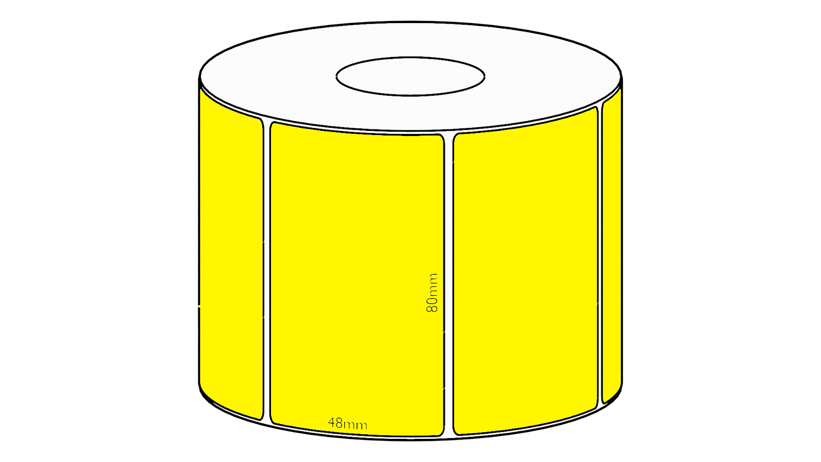 80x48mm Yellow Direct Thermal Permanent Label, 1000 per roll, 38mm core