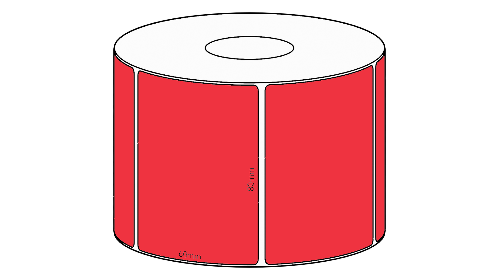 80x60mm Red Direct Thermal Permanent Label, 800 per roll, 38mm core