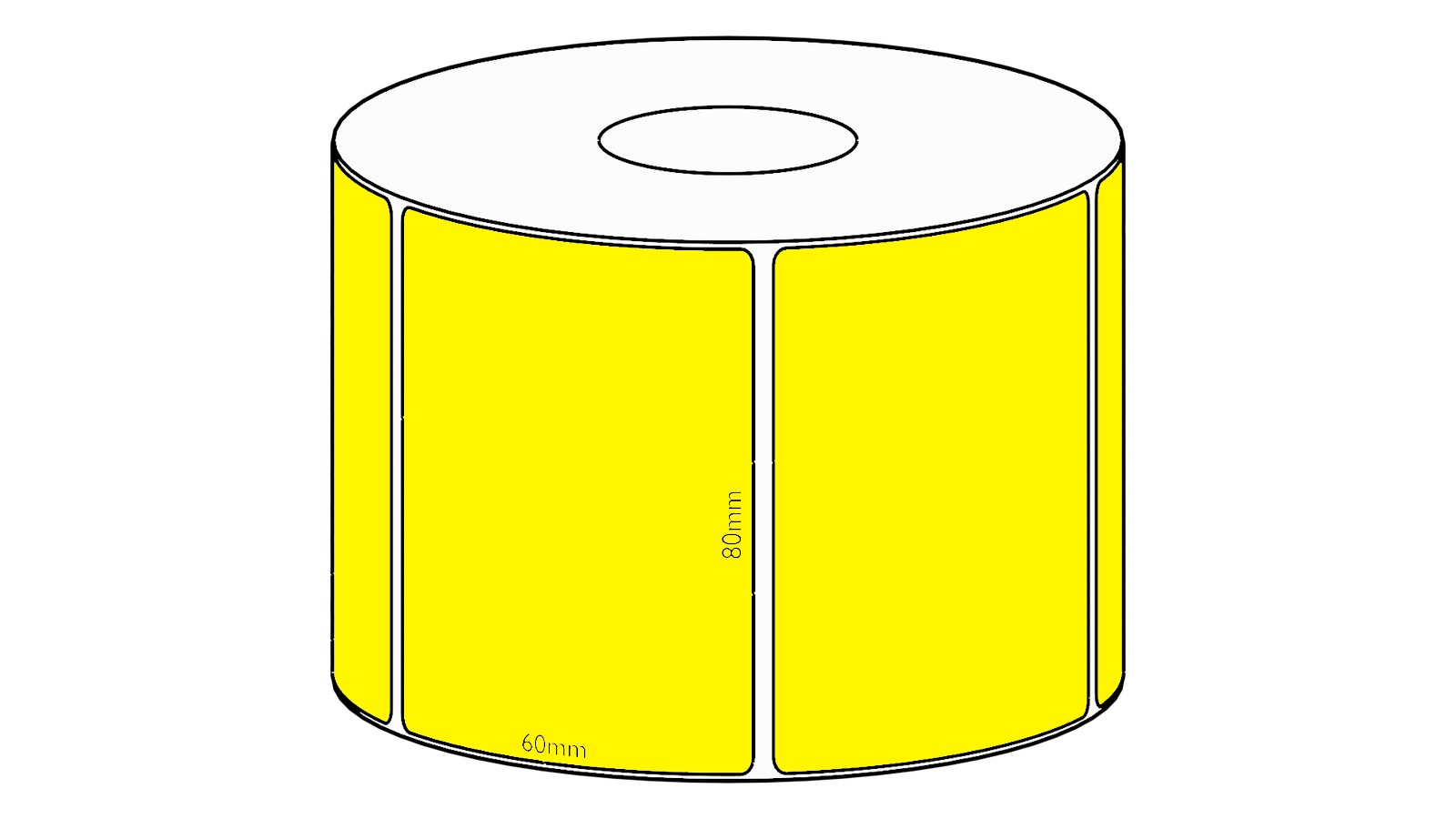 80x60mm Yellow Direct Thermal Permanent Label, 800 per roll, 38mm core