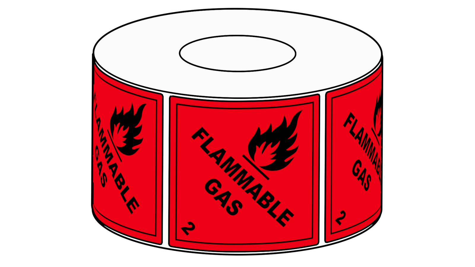 100x100mm Flammable Gas Class 2 Label, 1000 per roll, 76mm core