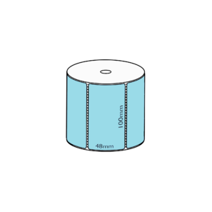 100x48mm Blue Direct Thermal, 1000 per roll, 25mm core, Perforated
