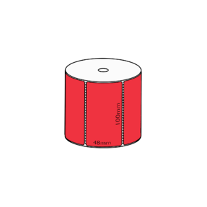 100x48mm Red Direct Thermal, 1000 per roll, 25mm core, Perforated