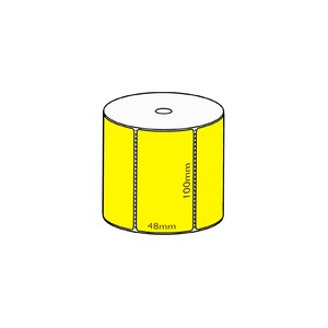 100x48mm Yellow Direct Thermal, 1000 per roll, 25mm core, Perforated