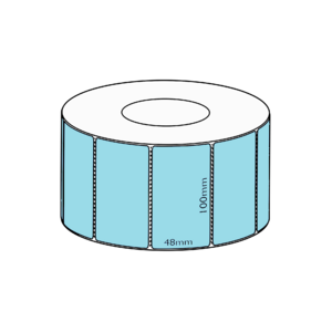 100x48mm Blue Direct Thermal, 3000 per roll, 76mm core, Perforated