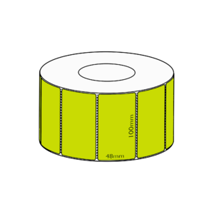 100x48mm Green Direct Thermal Label, 3000 per roll, 76mm core, Perforated