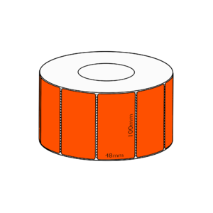100x48mm Orange Direct Thermal, 3000 per roll, 76mm core, Perforated