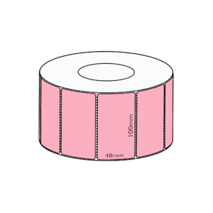 100 x 48mm Pink Direct Thermal Permanent Label, 3000 per roll, 76mm core, Perforated