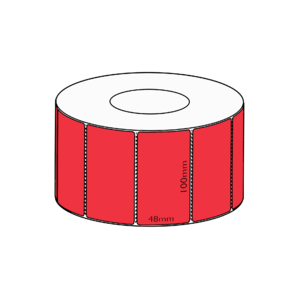 100x48mm Red Direct Thermal, 3000 per roll, 76mm core, Perforated