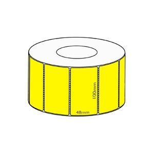 100 x 48mm Yellow Direct Thermal Permanent Label, 3000 per roll, 76mm core, Perforated