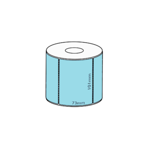 101x73mm Blue Direct Thermal Permanent Label, 750 per roll, 38mm core, Perforated