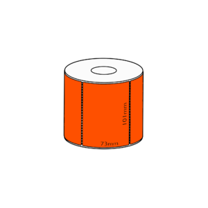 101x73mm Orange Direct Thermal Permanent Label, 750 per roll, 38mm core, Perforated