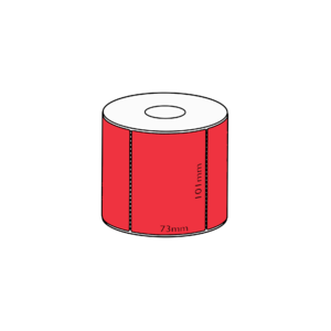 101x73mm Red Direct Thermal Permanent Label, 750 per roll, 38mm core, Perforated