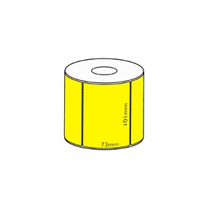 101x73mm Yellow Direct Thermal Permanent Label, 750 per roll, 38mm core, Perforated
