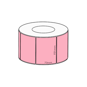 101 x 73mm Pink Direct Thermal Permanent Label, 1000 per roll, 76mm core, Perforated