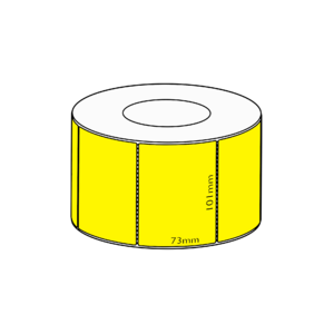 101 x 73mm Yellow Direct Thermal Permanent Label, 1000 per roll, 76mm core, Perforated