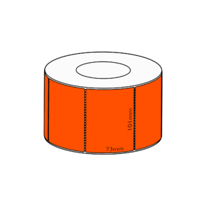 101x73mm Orange Direct Thermal Permanent Label, 1500 per roll, 76mm core, Perforated