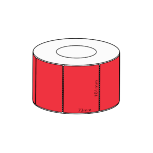 101x73mm Red Direct Thermal Permanent Label, 1500 per roll, 76mm core, Perforated