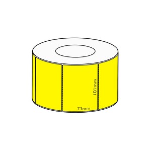 101x73mm Yellow Direct Thermal Permanent Label, 1500 per roll, 76mm core, Perforated