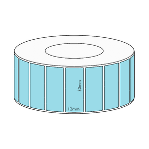 30x12mm Blue Direct Thermal Permanent Label, 3350 per roll, 38mm core