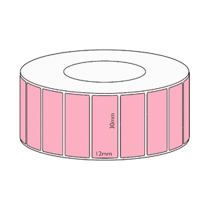 30x12mm Pink Direct Thermal Permanent Label, 3350 per roll, 38mm core